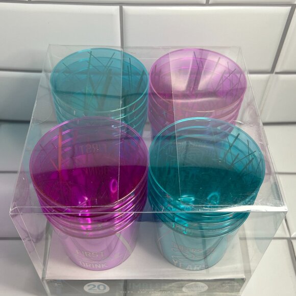 Amscan Iridescent Pink & Blue Finally 21 Birthday Plastic Tumbler Cups 10oz 20Ct - Picture 4 of 6